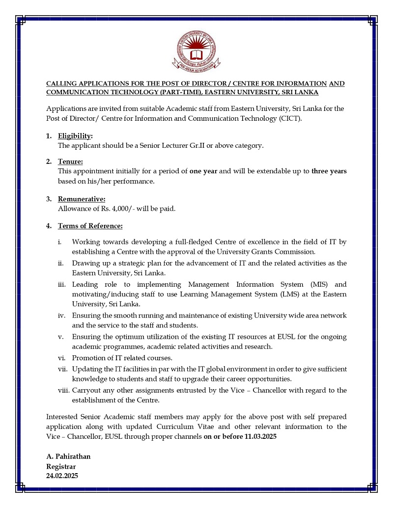  CALLING APPLICATIONS FOR THE POST OF DIRECTOR, CICT.jpg