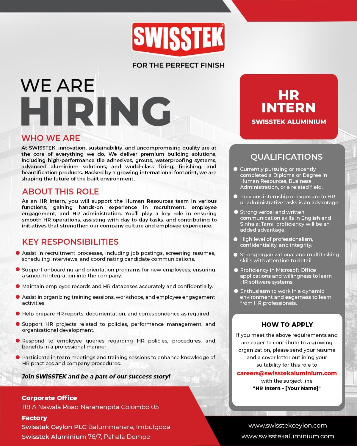 Internship Opportunity at Swisstek Aluminium Ltd